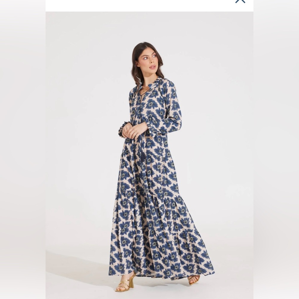 Navy Floral Long Sleeve Maxi Dress